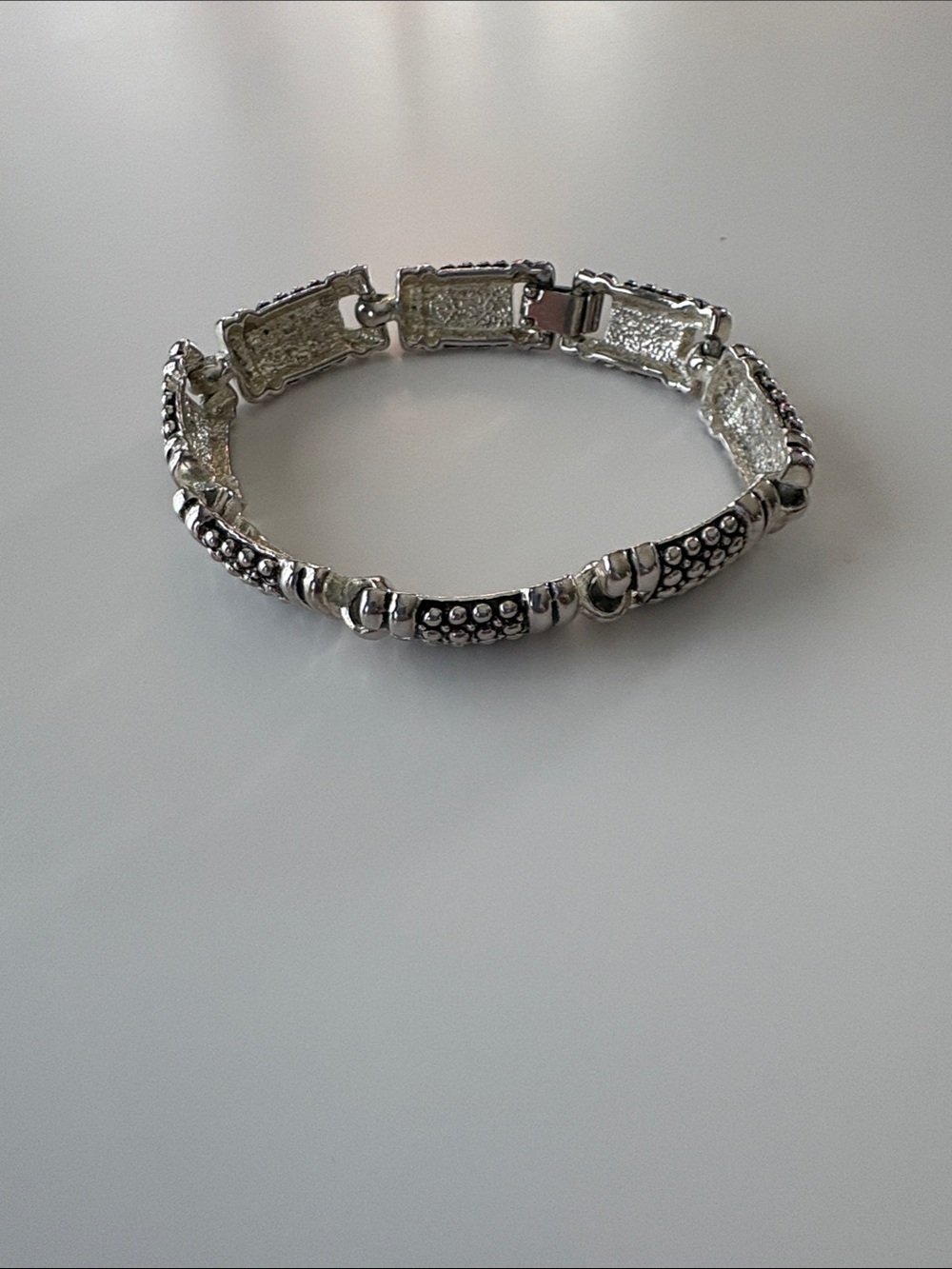 Silver-Tone Beaded Panel Bracelet, Very Good Condition